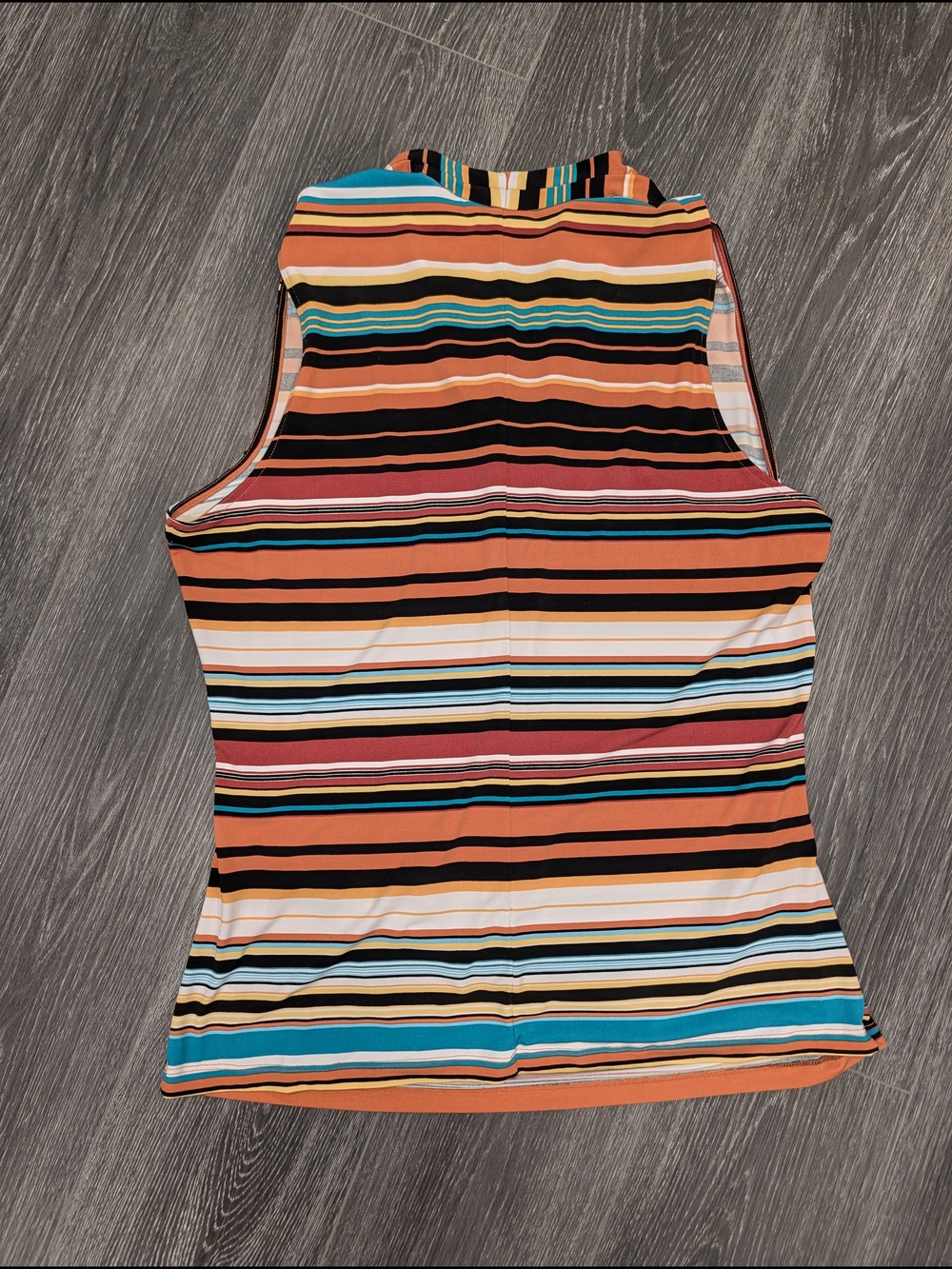 Sleeveless Multi-Stripe V-Neck Women’s Top - Orange/Turquoise - Picture 2 of 6